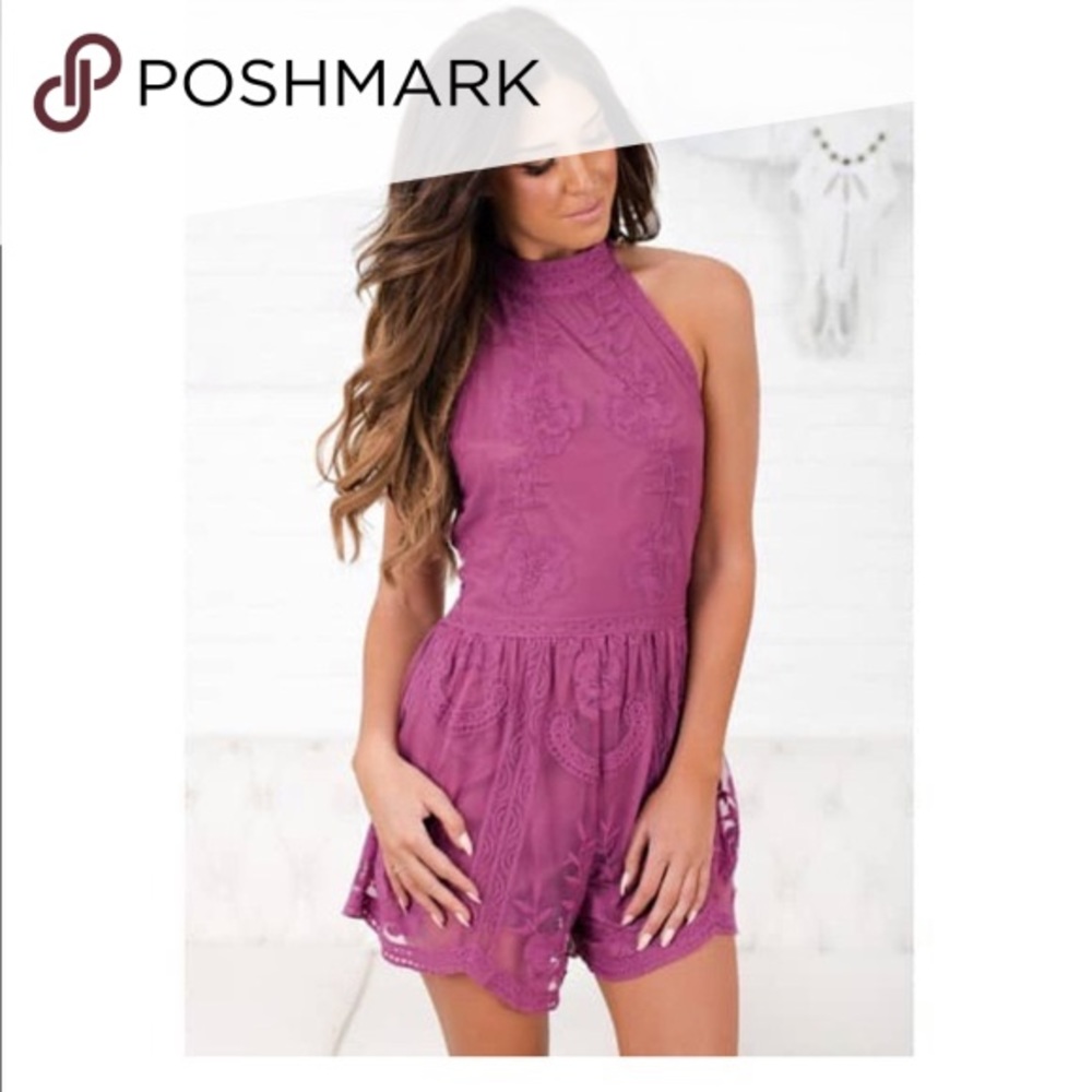 She + Sky Berry Lace Romper